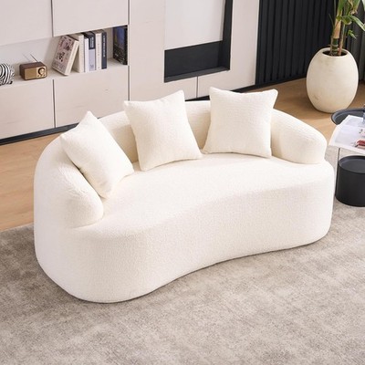 Modern 65'' Curved Cloud Boucle 2-Seater Sofa with 3 Pillows Single Box