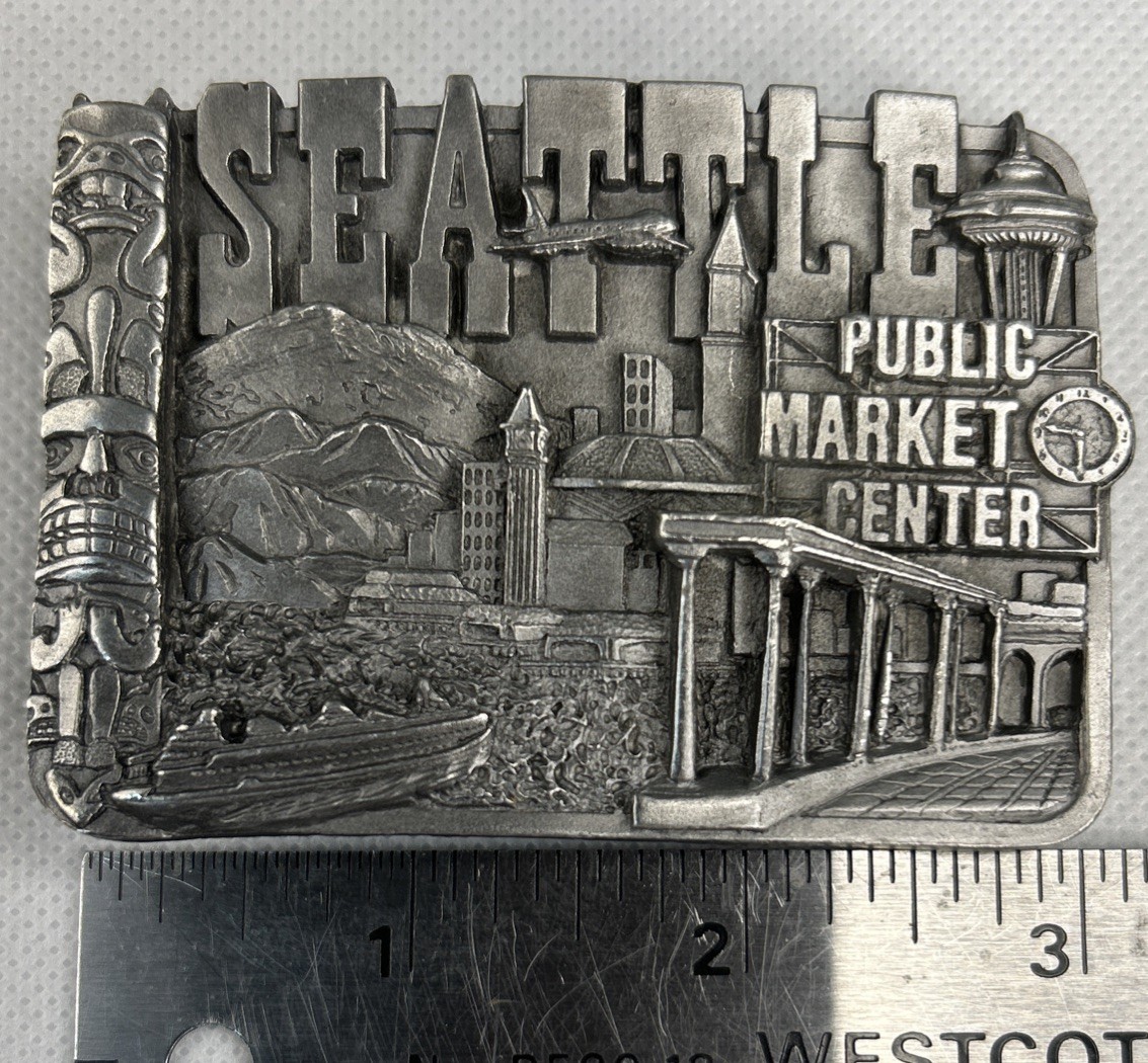 Bergamot Brass Works Belt Buckle Seattle Public Market 1981 USA Siskiyou Vintage