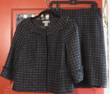 Ann Taylor Petite Women's Classic Black Gray Tweed 3/4 Sleeve Skirt Suit Size 6P