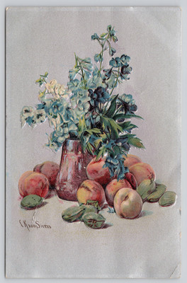 Postcard Embossed Still Life by Painter Clara von Sivers - Fruit Nuts Flowers
