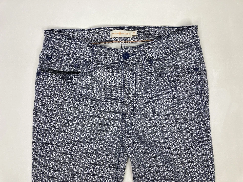 Tory Burch Pannier Cropped Straight Jeans Women 26 Blue All Over Print - Image 2 of 4