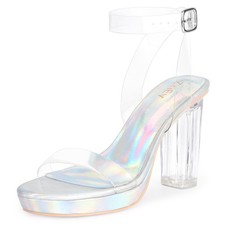 ZriEy Platform Clear High Heels for Women 4 Inches Chunky Sandals for...
