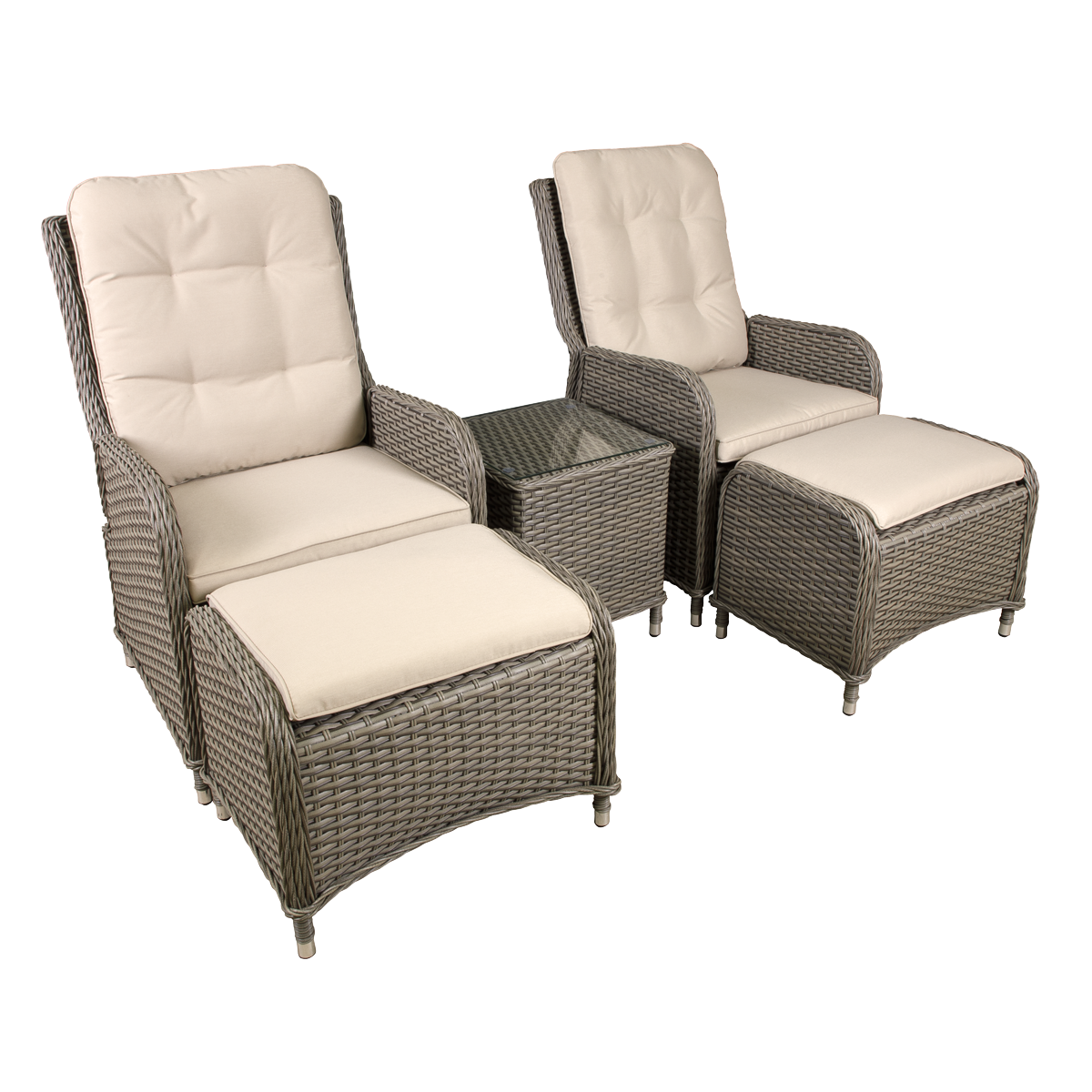 Chester Rattan Wicker Outdoor Recliner Seat & Coffee Table Set, Brown DG68