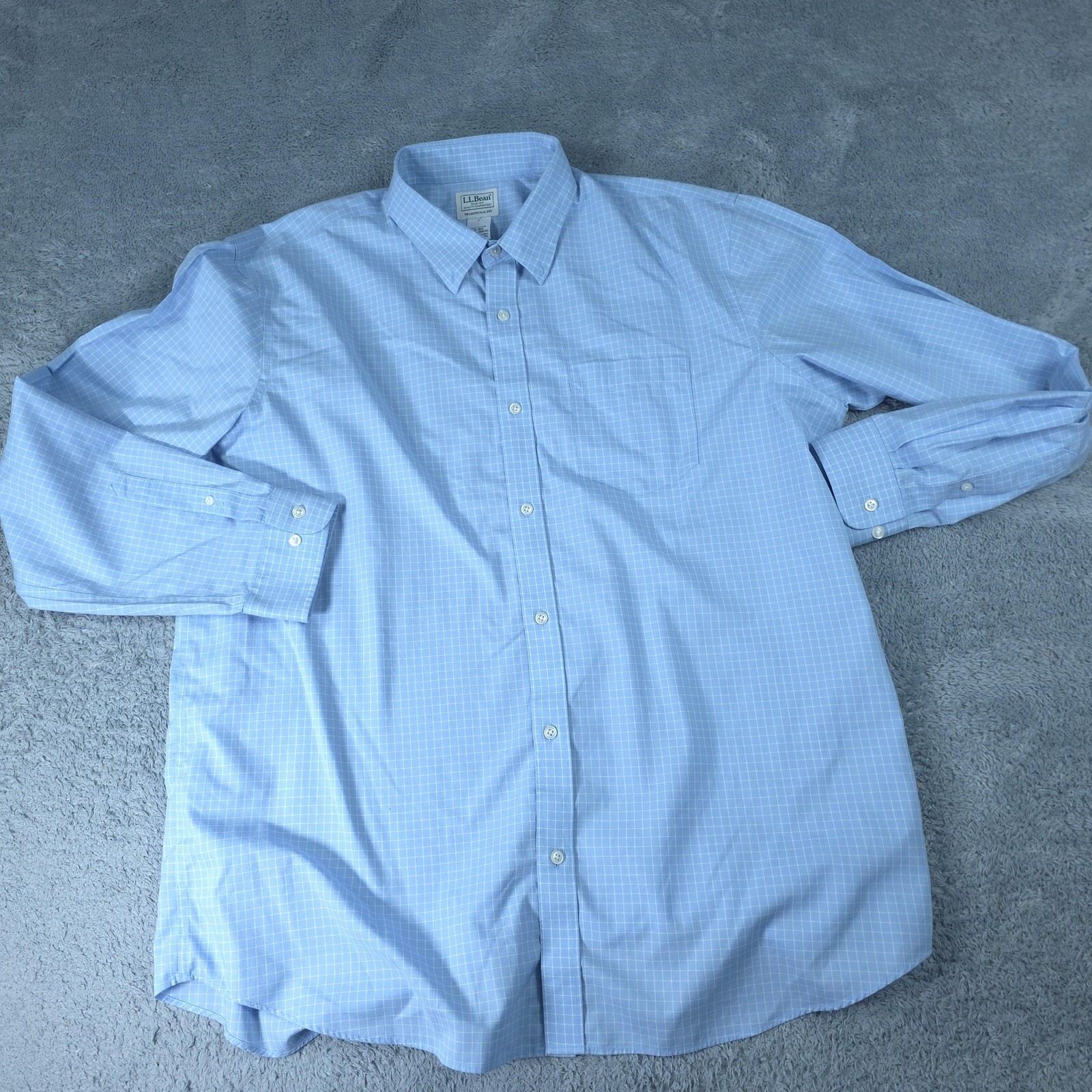 L.L.Bean Shirt Mens XL Blue Check Classic Fit Long Sleeve Button Down Dress