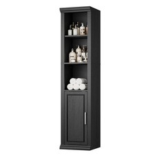 60 Tall Bathroom Storage Cabinet Adjustable Shelves Doors Small Space Black