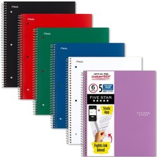 Five Star Spiral Notebook  Study App, 6 Pack, 1 Count Pack of 6 , Assorted