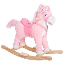 Kids Ride-On Rocking Horse Toddler Plush Toy w/ Realistic Sound Swinging Tail