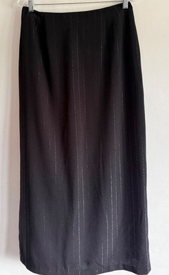 BONMARCHE BLACK SILVER THREADING MID RISE A-LINE MIDI SKIRT SIZE:16 WORK OFFICE