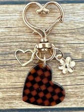 Checker Heart Gold Flower Heart Swivel Key Chain Backpack Tag Purse Charms RTS