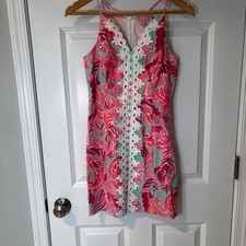 Lilly Pulitzer Pearl Shift Dress Poolside Blue Love Birds Embroidered Size 0