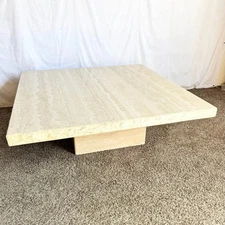 Vintage Italian Raw Edge Travertine Square Top Coffee Table by Stone Internatio