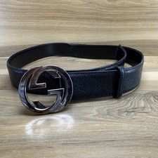 Gucci GG Guccissima Embossed Belt Interlocking G Mens 36 / 90 Black Leather