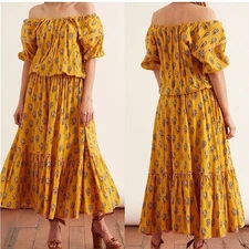 Rhode Frida Dress Womens XS Yellow Resortwear Cottagecore Summer Beach