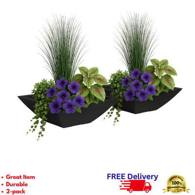20'' Square Bowl Planter 2-Pack Black All Season Outdoor Polypropylene Pots NEW