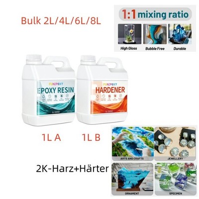 Clear Epoxy Resin - Bulk 2L/4L/6L/8L Kit - Epoxidharz Epoxydharz 2K-Harz+Härter