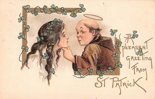 EMBOSSED ARTIST HBG PC, ST PATRICK TOUCHES WOMAN, Pub. L & E #2230, used 1909