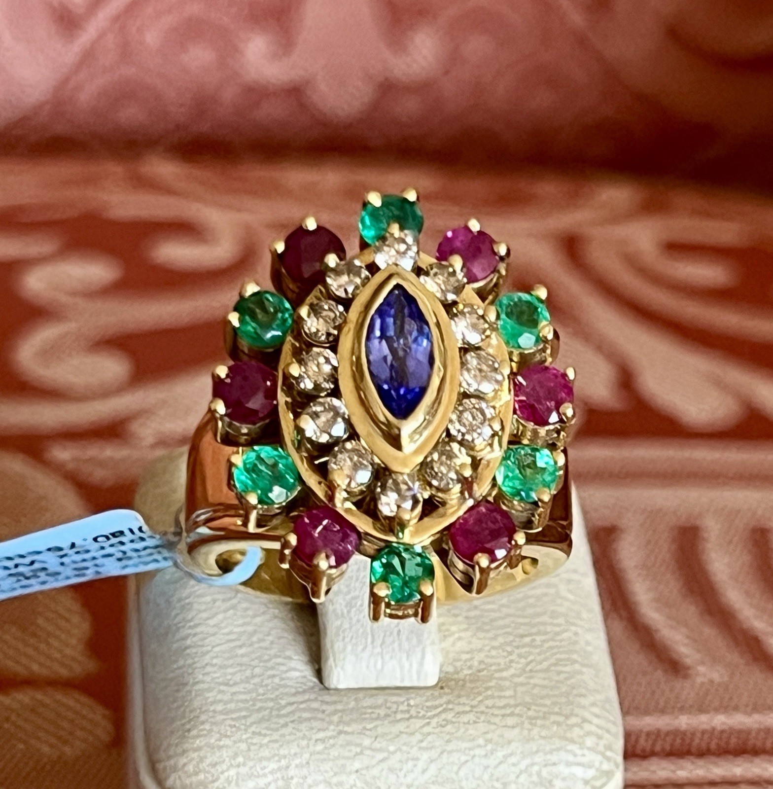 Huge 18K Solid Gold Ring King Queen Ruby Emerald … - image 11