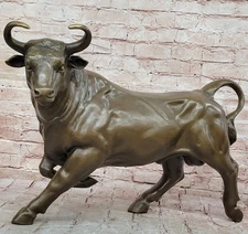 Statue Sculpture Hot cast bronze Signed Bull  Art Deco style Home Decor Figurine