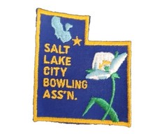 Vintage Salt Lake City Bowling Ass'n Patch Utah State Shape Blue Embroidered 3"