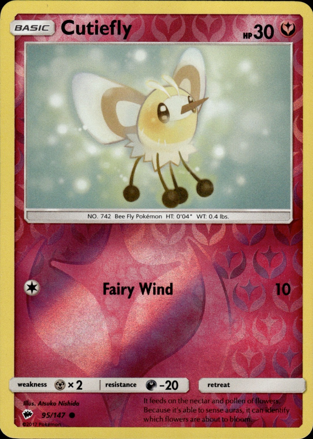 Pokemon TCG Reverse Holo Card Cutiefly SM - Burning Shadows 95/147