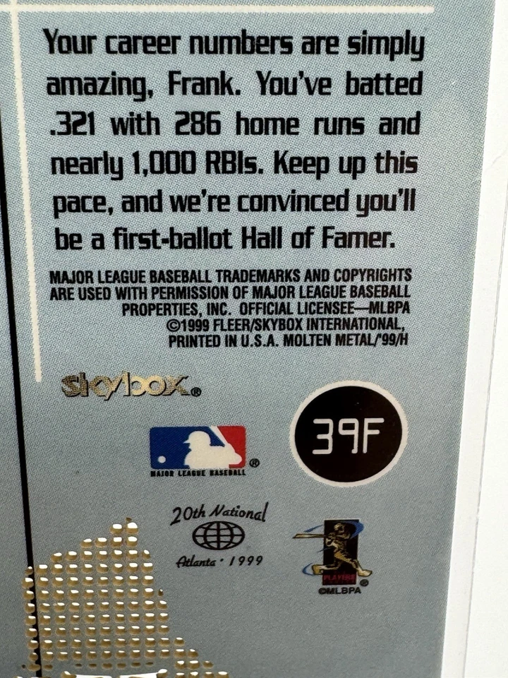 Skybox 1999 metal fundido Heavy Metal fusión Frank Thomas #39F patio Foto 3 de 3