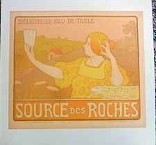 PAUL BERTHON - ORIGINAL VINTAGE POSTER -  SOURCE DES ROCHES -  CIRCA 1900