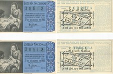 Nationale Lotterie. 400 PESETEN Verlosung Nummer 36 deL 1960. Nummer 38612.