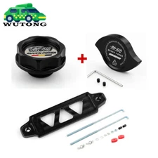 Black JDM Oil Filler Cap Radiator Cap Battery Tie Down w/ 10" J-Hooks For Honda