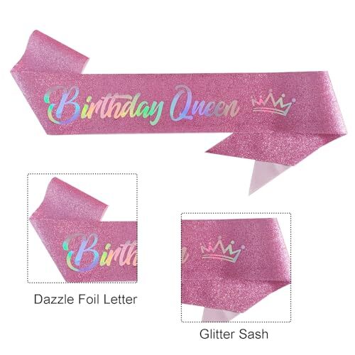 Geburtstag Queen Schärpe Glitzer Happy Birthday Schärpe für Frauen Lustig Geburtstagsteil... - Bild 2 von 6