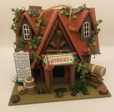 Cottage Winery Birdhouse 8 inches Tall Handcrafted Wooden Decoration