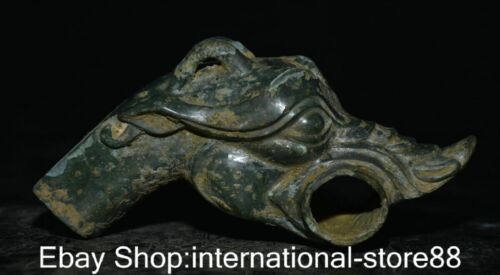 3.8" Rare Old Chinese Bronze Ware Dynasty Palace Dragon Head Walking Stick - Picture 1 of 12