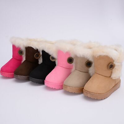 Classic Boys Girls Plush High Ankle Artificial Fur Kids Shoes Turned-Over  Bootie | eBay