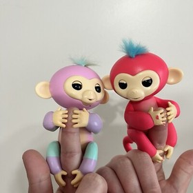 Lot of 2 Monkey Fingerlings Pink & A Striped One WowWee Interactive Toys
