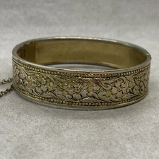 Victorian Revival 40’s Brass Engraved Bangle Bracelet