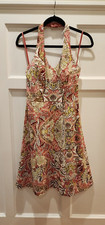 Ann Taylor Womens Size 2 Halter Top Pink Green Brown Paisley Dress
