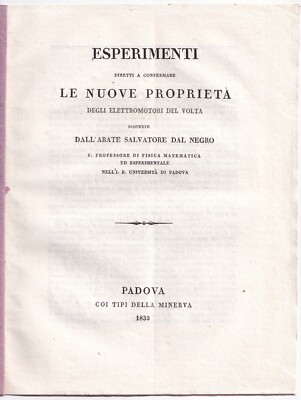 1833 Padua Salvatore Dal Negro Physical Electric Motors Volta Kingdom of Lombardy-Veneto