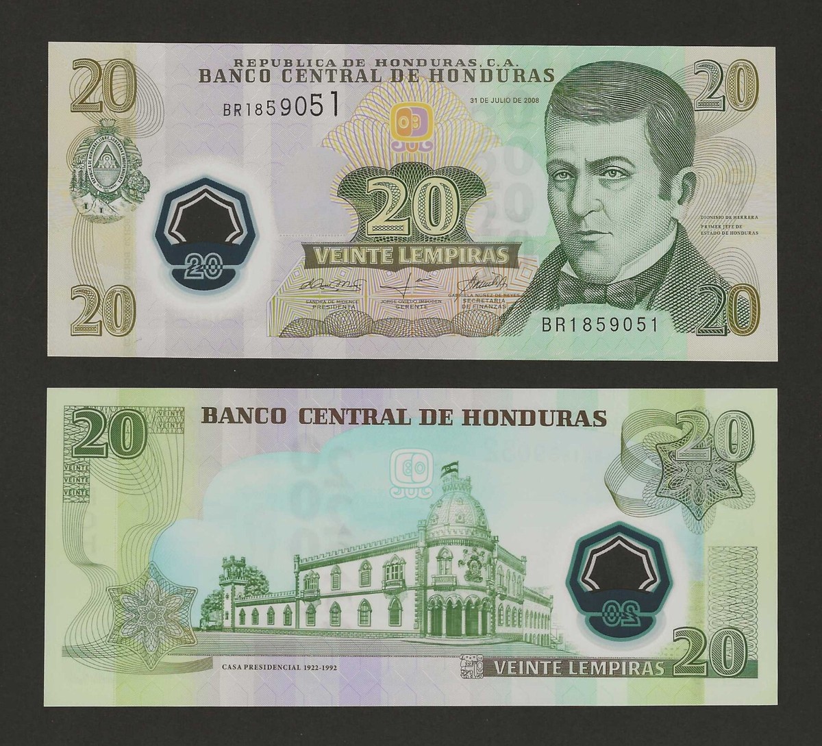 HONDURAS 20 Lempiras 2008, P-95, Banco Central, Pack Fresh UNC