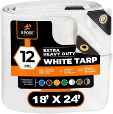 Heavy Duty White Poly Tarp 18' X 24' - Multipurpose Protective Cover - Durable,