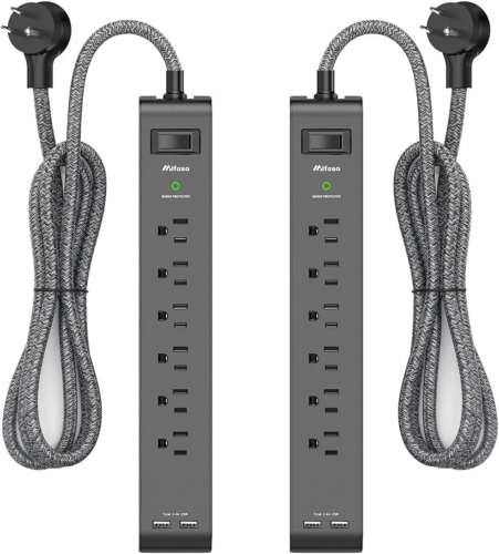 2 Pack Surge Protector Power Strip with 6 Outlets 2 USB Ports 5 5 FT, Black