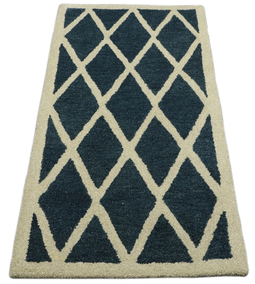 Gabbeh Teppich 100% Wolle 70X140 cm Handarbeit Hell Blau Beige Handgetuftet T998 - Bild 3 von 4