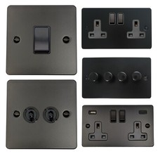 G&H Flat Plate Matt Black FFB Light Switches, Plug Sockets, Dimmers, Toggles