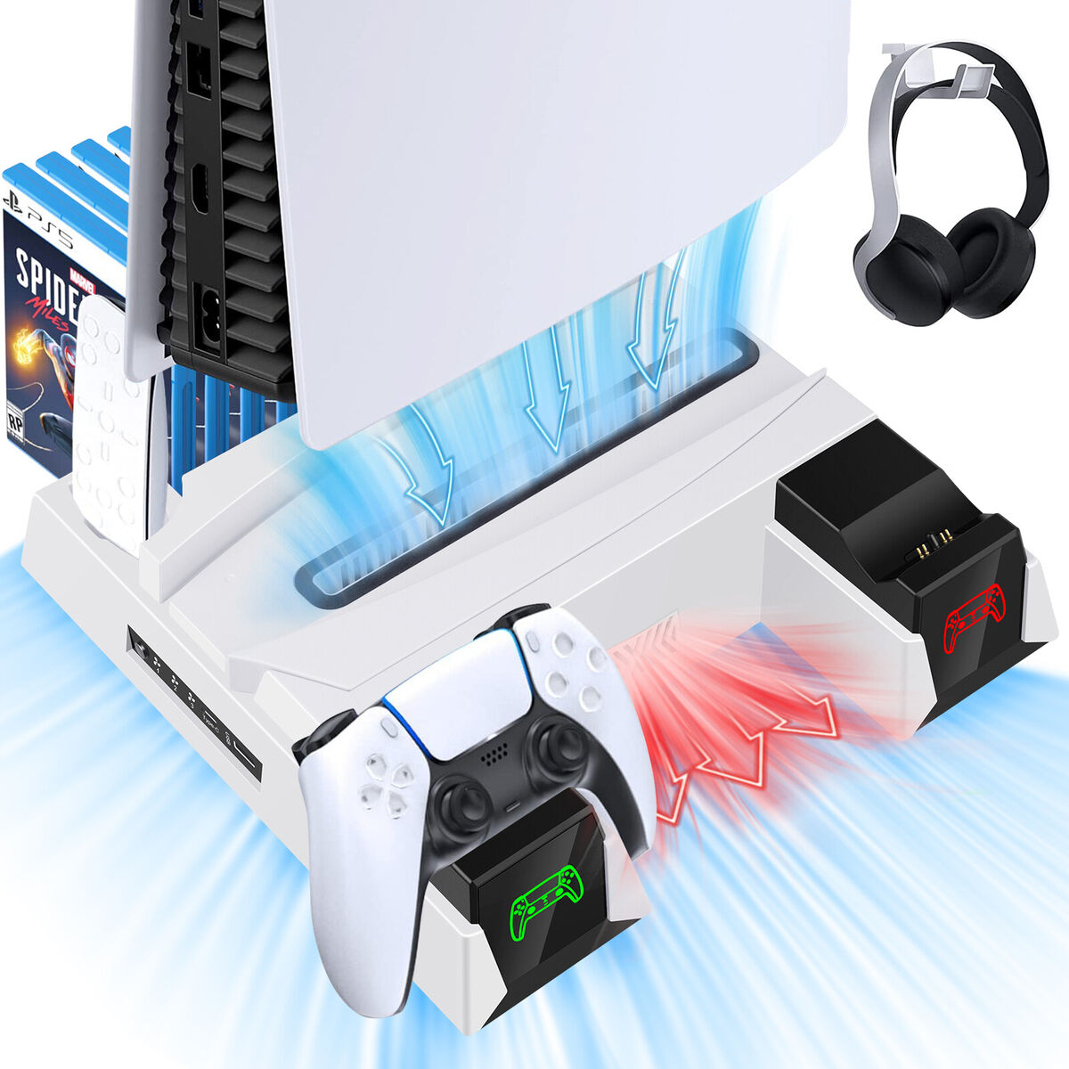 PS5 Stand with Cooling Fan and Headphone Stand