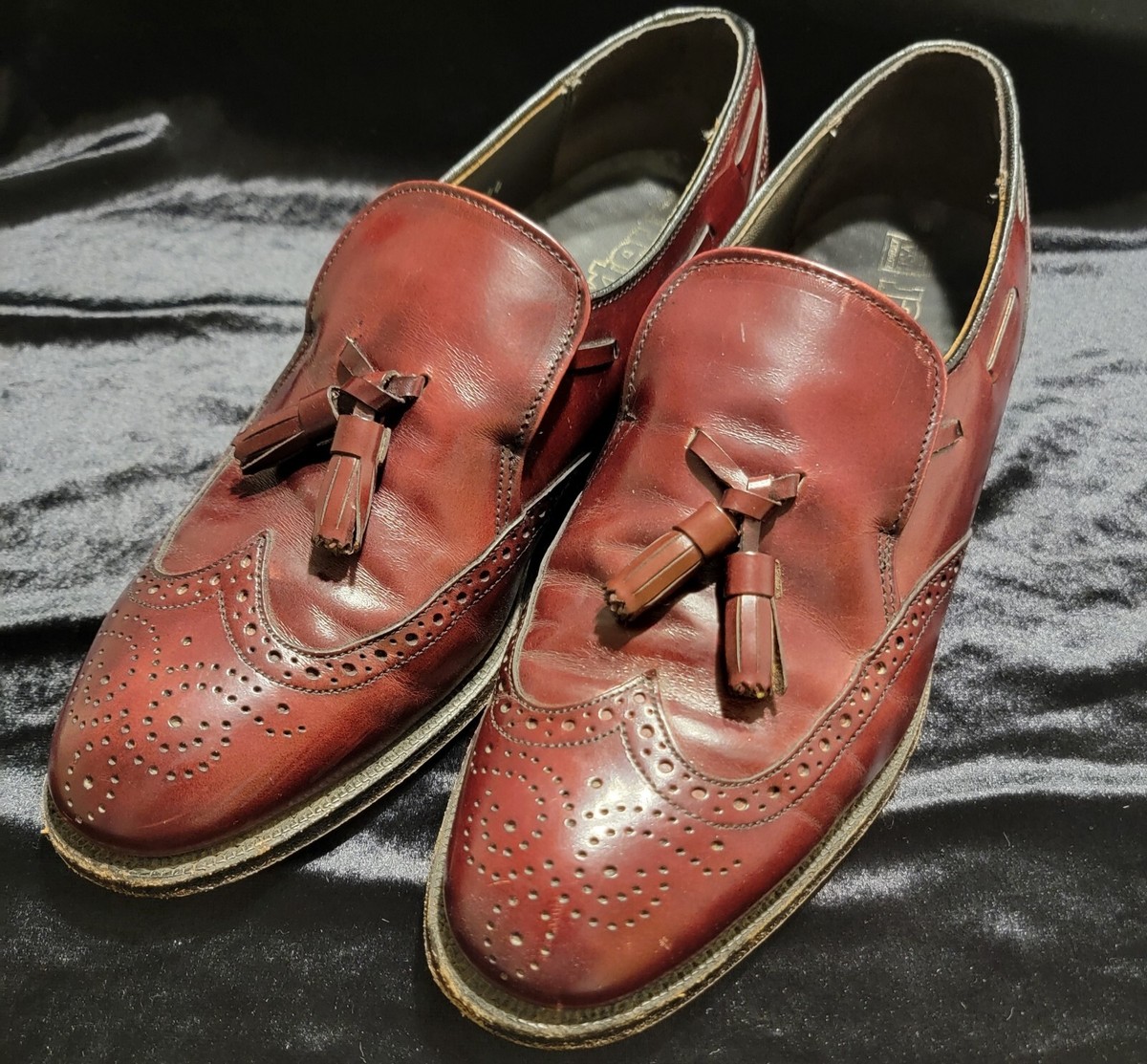 Dexter Burgundy Leather Loafers Kilted Tassel Brogue Mens Sz 
