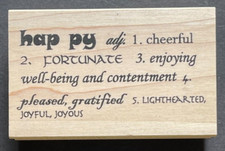 Dictionary Meaning Word Phrase Happy Cheerful Fortunate Joyful Wood Rubber Stamp
