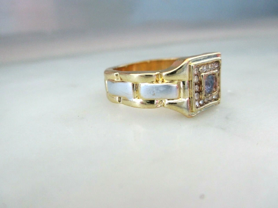 Anillo de topacio natural de acero inoxidable para hombre Foto 3 de 4