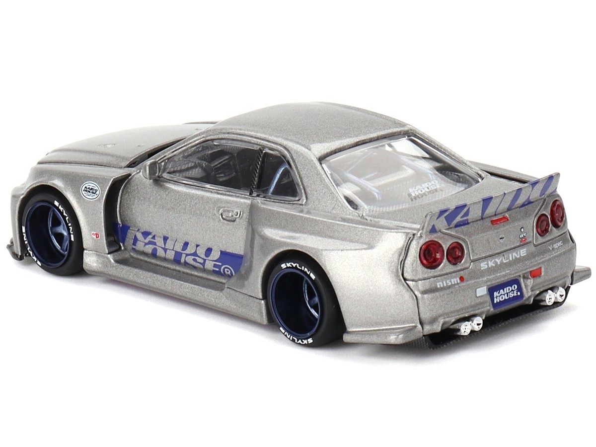 NISSAN SKYLINE GT-R R34 RHD SILVER KAIDO HOUSE 1/64 DIECAST BY