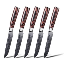 Seido Knives 5-Piece Stainless Steel Serrated Steak Knives Table Cutlery