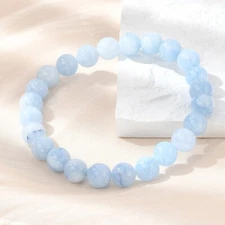 10x White Jade Bead Stretch Bracelets Blue Beads Strand Chain Rosary Woman Charm