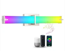 CLOUDY BAY 24 Inch Smart Wifi LED Bathroom Vanity Light RGB Nickel Satin Finish.