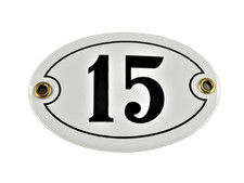 Emaille Hausnummer OVAL Nr. 15 WEIß-SCHWARZ Türschild Hausschild Schild Email